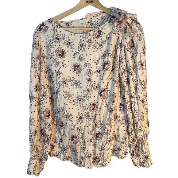 Rebecca Taylor Tops - Rebecca Taylor SZ 14 Silk Blend Floral Asymmetric Ruffled Shoulder Blouse
